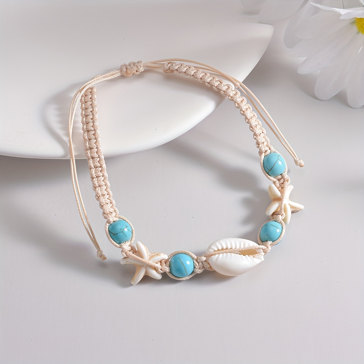 Boho Ocean Foot Bracelet Shell Turquoise Starfish Waterproof Corded Beach